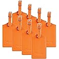 Travelambo 8 Pack Luggage Tags Faux Leather for Suitcases Travel Bag Labels with Protection Cover ID with Protection Cover ID with Protection Cover ID, Orange, One Size