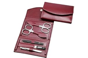 ‎SONNENSCHEIN BY HANS KNIEBES Maniküre Set - 5 teiliges Nagelpflegeset - Echtes Nappa-Lammleder Manicure Etui - Nagelschere, Hautschere, Nagelfeile, Pinzette und Doppelinstrument (Bordeaux)