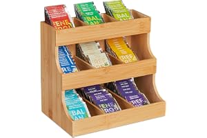 Relaxdays Organizer, 9 fack, av bambu, HBT: 24 x 27 x 17,5 cm, te och kaffekuddar, tehylla vertikal, vit/natur