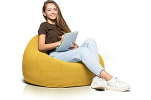 Aiire Pouf Poltrona a Sacco Design - Puffo per Sedersi con Imbottitura per la Camera da Letto - Puff Bambini, Bean Bag Chair o Puf Gamer Piccolo - Pouffe Salotto Giallo