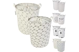 LessMo Trieuse de rangement pour panier à linge avec cordon de serrage, paniers à linge escamotables escamotables, lin de coton rond imperméable, [2PCS, épaissi 19.7 "/ Large]