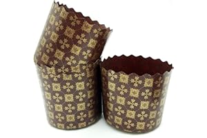 SHSH TRADE GROUP 237 ml Osterbrot-Papierform Paska | 25 Stück | Kulich-Form Osterbrotformen – Panettone-Papierform – Standard-Antihaft-Panettone-Papier-Brotbackformen – braunes Design B 8,9 x H 8,5 cm