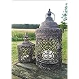Vintage Moorish Lantern Candle Holder, Set of Two Moroccan Garden Indoor or Outdoor Use, Rustic