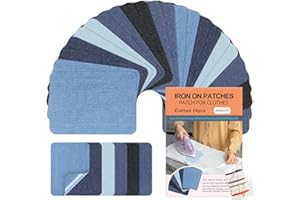 DREAHLIFE Patchs Tissu Thermocollant Jean, 24pcs Patch Thermocollant Vetement, Coton L'intérieur L'extérieur Colle Plus Forte Kit de Réparation pour pantalons, Denim 7.5 cm x 10.5 cm (Nuances de Bleu)