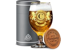 CROWNLY CRYSTAL® Verres à bière à offrir pour homme, pour anniversaire, cadeau, personnalisable (C)