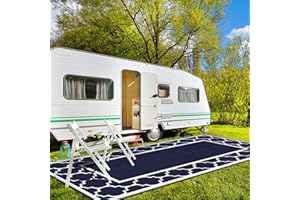 GENIMO 8' x 16' Outdoor Rug Waterproof for Patio, Foldable Reversible Plastic Straw Area Rugs Mat for Rv Decor, Outside Carpet for Camper, Deck, Picnic, Beach, Balcony, Porch, Blue & White…