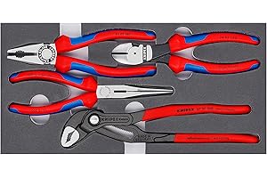 KNIPEX Zangen-Set, 4-teilig, in Schaumstoffeinlage für Werkbank / Werkstattwagen, 335 x 33 x 165 mm, Zangenset, Werkzeugset, 00 20 01 V15