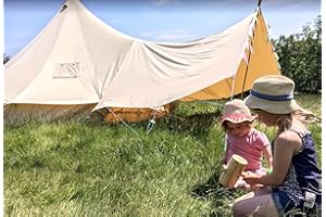 BELL TENT BOUTIQUE...HAPPY GLAMPING Bell Tent Boutique 285gsm Medium 100% Natural Canvas Bell Tent Awning Kit – 3.6m x 2.4m Canvas with 2 x 1.9m Poles & 8 Pegs and Guy Ropes | Includes Storage Bags