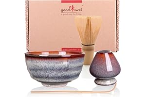 ‎GOODWEI Goodwei Zestaw matcha z miotłą matcha, miską do matchy i uchwytem na miotłę z ceramiki | zestaw upominkowy (Uji)