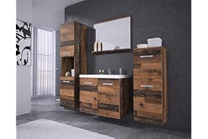 MUEBLES SLAVIC Set di mobili da bagno Roma, lavabo incluso, mobili da bagno sospesi e moderni (colore legno)