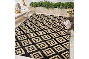 Homcomodar Tapis d'extérieur réversible résistant aux UV en paille de plastique recyclé pour terrasse, pique-nique - 150 x 245 cm - Noir camel