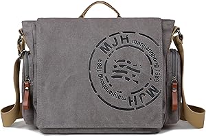 FSD.WG Tornister Torba listonoszka dla mężczyzn Płótno, Podróżna Torba na ramię 13,5 cala Torby na laptopa Torba na książki szara Rozmiar: L, szary, Large