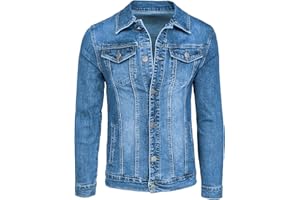Evoga Giubbotto di jeans uomo casual denim giacca giubbino moto slim fit Jacket