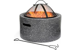 VonHaus Fire Pit – 2 in 1 Firepit with BBQ Cooking Grill for Outdoor, Garden, Patio – MgO Material, Stone Effect Finish, Fire
