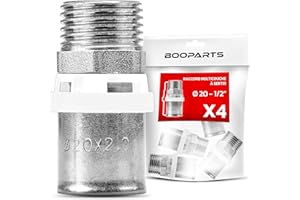 BOOPARTS - 4 pezzi - raccordo multistrato 20 - M1/2" (15/21) a crimpare contorno TH - accoppiamento multistrato a crimpare dritto maschio - raccordo idraulico per tubo multistrato 20