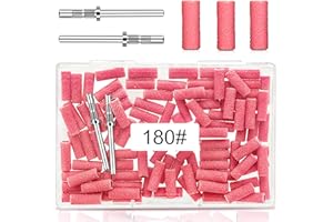METEOROCK 180 Grit Mini Sanding Bands for Nail, 100 Pcs Small Sanding Bands for Nail with 2 Pcs Mandrel Bits, 3.1 MM Nail Sanding Bands for Acrylic Nails Gel Removing Shaping, Manicures and Pedicure