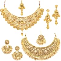 Sukkhi Glamorous LCT Gold Plated Wedding Jewellery Pearl Choker Necklace Set Combo For Women (CB73381)