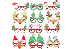 JOYIN 12 Packs Christmas Glasses Glitter Frame Costume Eyeglasses for Kids Women Men Christmas Party Supplies and Party Favors, Assorted Styles Xmas Holiday Favors Photo Booth (One Size Fits All)