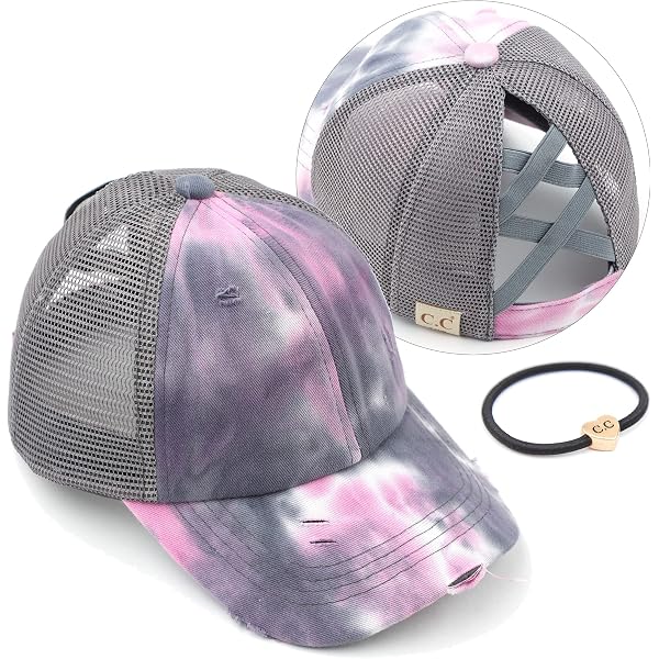 C.C Kids Ponytail Visor Cap - Criss Cross Distressed Pink Hat For Girls With High Ponytail Hole