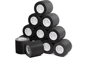 Inksafe Black Self Adherent Cohesive Bandages 5cm x 4.5m Box of 12 - Uses Include Tattoo Grip Wrap, Vet Wrap, Tape for Wrist and Ankle Sprains