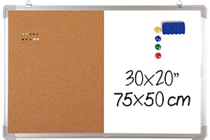 NAVY PENGUIN Whiteboard Bulletin Board Combination Set - 30x20" Dry Erase/Cork Board + 1 Magnetic Dry Wipe Eraser, 4 Colourful Magnets and 10 Pins - Large Combo Tack White Board for Home and Office