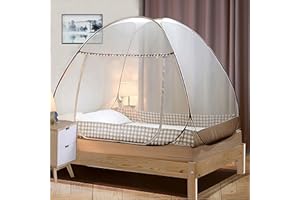 Digead Moustiquaire de Lit Dôme, 100x200cm à Installation Rapide | Portable et Pliable pour Camping et Chambre | Porte Simple, Bordure Marron