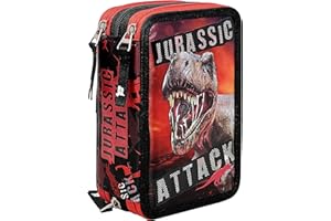 Julian Ross Dinosaurio T-Rex Fuego Estuche Triple Lleno para Niños, Plumier Triple, 45 Accesorios Educación Primaria, 20 Centímetros, 3 Cremalleras, Compartimentos Organizados