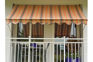 Angerer Freizeitmöbel GmbH Standard Clamp Awning for Sun Protection – Mounting without Drilling and Dowels – Ideal Balcony Awning for Rented Flats (Orange–Beige, 250 cm)