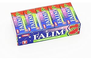 Falim Gomme à mâcher sans sucre/sans sucre - Total 100 pièces - Paquet de 5 x 20 pièces - Dent amicale - Membre certifié de l'association Dental Friendly de l'université de Zurich (1996) (Pastèque)