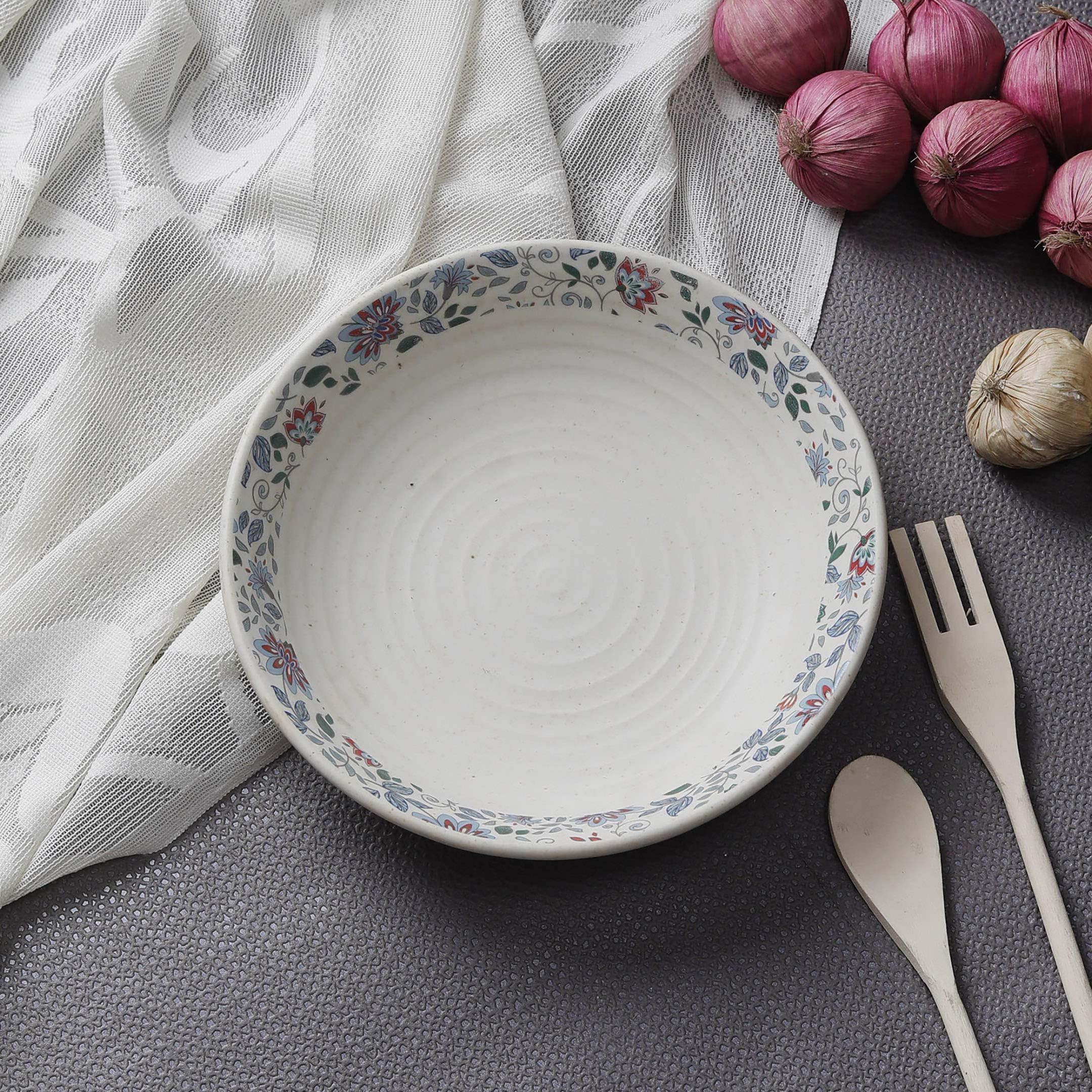 miah decor Stoneware Md-282 Handcrafted Shallow Serving Bowl | 9.5 Inch Multicolor Ceramic Bowl | Premium Dinnerware for Salad, Pasta, Snacks & Dining Table (Midsummer Night’s Dream Collection)