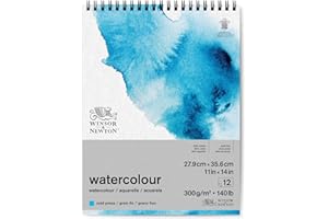 Winsor & Newton Papel de Acuarela Clásico, Grano Fino, 300gr, Mezcla de 25% Algodón y Fibras de Celulosa, Blanco Natural, Libre de Ácidos, 27,9 x 35,6cm, Bloc en Espiral, 12 Hojas