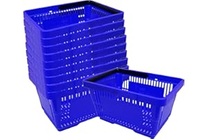 GERSO 10 cestas de compra de plástico con asa – 21 litros – apilables – color azul – ideales para supermercados y tiendas