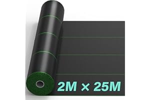 VIVO TECHNOLOGIES 2mx25m Heavy Duty Weed Control Membrane Garden Weed Barrier Fabric for Landscaping Driveway Gravel Artificial Grass Lawn Underlay Woven Roll Ground Cover Weed Block Patios, Garden, Flower Beds Black