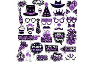 QIUBOLUNY 36 PCS Geburtstag Foto Booth Requisiten Party Supplies Foto Box Zubehör Urlaub Bild Dekorationen Foto Booth Requisiten für Geburtstag Karneval Halloween Gefälligkeiten Pose Zeichen Kit Spaß für Party