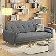 Yaheetech 3 Seater Fabric Sofa Bed Click Clack Modern Sleeper Sofa Settee with Diamond Pattern for Living Room/Guest Room Dark Grey