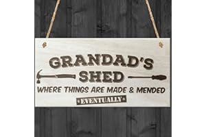 Red Ocean Grandads Shed Where Things Are Made & Mended Eventually Wooden Hanging Plaque Garage Tool Shed Gift Sign