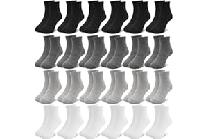 ZERULETS 24 Pairs Boys Girls Socks Kids Toddler School Black White Gray Boy Sport Sock for 1-13 Years Children