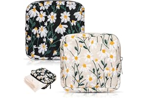 Tyqour Podpaski higieniczne, torba do przechowywania, 2 sztuki, tampon, do przechowywania okresów, torba menstruacyjna, stokrotki, podpaski damskie, torba do przechowywania z zamkiem błyskawicznym