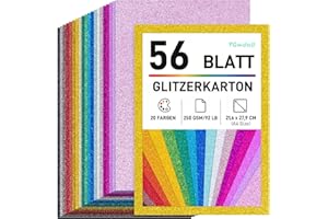 ‎VGOODALL VGOODALL Glitzerpapier zum Basteln, 56 Blatt A4 20 Farben 90lb/250g/m² Glitzer Kartonpapier, Buntes Bastelpapier für Weihnachtskarten, Weihnachtsdeko, Geschenkverpackung und DIY Handwerk