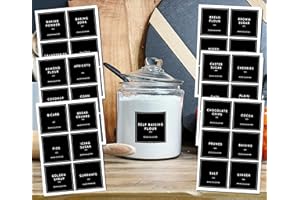 QuoteMyWall Pantry Labels Stickers for Kitchen Organisation Vinyl Jar Container Tags for Baking Tea Coffee Pasta Essential Modern Pack (Baking Collection Black)