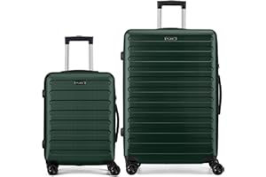 FLIEE Suitcase Set | Lightweight Hard Shell Suitcases | 4 Silent Dual Spinner Wheels | TSA 3 Digit Combination Lock | Aluminium Telescopic Handle | 2 Pcs Luggage Sets (Green, Cabin 20''+ Large 28")