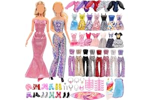 Xerteam 35 vestiti e accessori per bambole, vestiti estivi con 3 costumi da bagno per bambola da 30 cm, 7 abiti, 1 tuta con pantaloni con paillettes, 6 gioielli, 7 tacchi alti, 1 tavola da surf, 10