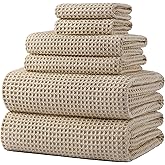 Polyte Set of 6 Waffle Microfiber Bath Towels Quick Dry 430gsm