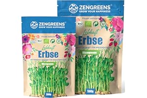 ZenGreens® - Organic Pea Sprouting Seeds - Choose Between 10g, 200g and 500g - Pea Seeds with a Germination Rate of Over 97% - Microgreens - Sprouts