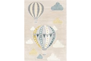 ‎RUGVISTA RugVista, Balloon Ride, Kinderzimmer Teppich, 160 x 230 cm, Kinderteppich für Kinder, Spielteppich für Babys, Modernes Design, Kurzflor, Keine schädlichen Stoffe, Beige/Blau
