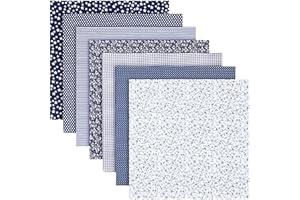 ALISTER Cotton Craft Fabric Bundle Patchwork,7PCS 50 x 50cm Fat Squares Sewing Patchwork Different Pattern Cloths DIY Scrapbooking Artcraft (Navy)