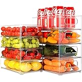 Unique Impression Set of 8 Stackable Fridge Organisers - Clear Fridge Storage Containers with Handles - Organizer Boxes for R