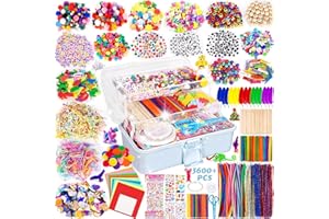 Purpledi 3600+ Stück Bastelset für Kinder Bastelmaterial in Bastelkoffer, Bastelset Kinder DIY Basteln Bastelkoffer Bastelbedarf Material Set, Basteln Geschenk für Geburtstag,Weihnachten,Kindertag