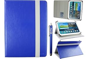 Emartbuy Universal 9.1 Inch - 10.5 Inch Royal Blue Multi Angle Folio Wallet Case Cover With Card Slots Grey Elastic Strap and Stylus Pen Compatible With Selected Devices Listed Below