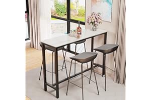 FATIVO Tavolo Bar Alto Cucina: Rettangolare Tavolino Alto e Stretto Tavolo da Bar per Casa Esterno in Marmo Pietra Sinterizzata consolle Stile 120x40cm Altezza 105cm - per colazione, sala da pranzo